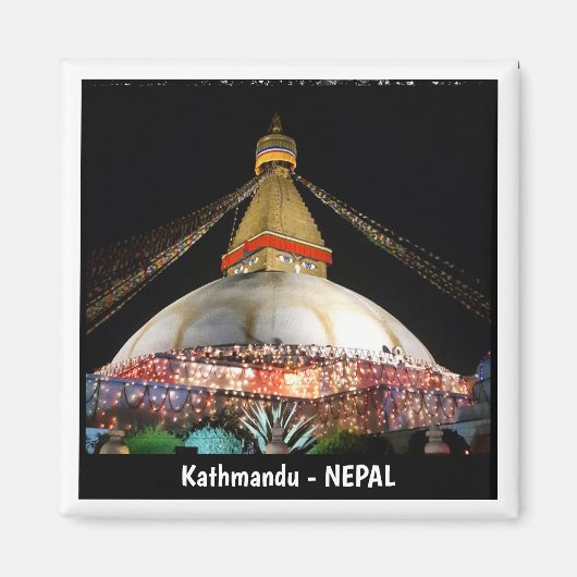 Stupa Boudhanath, Kathmandu am Abend - Nepal Magnet (Vorne)