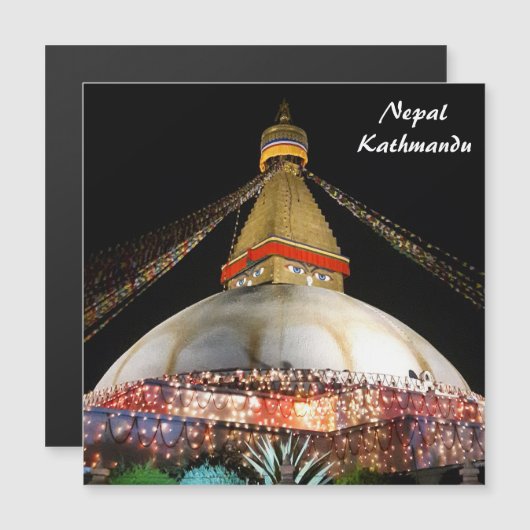 Stupa Boudhanath, Kathmandu am Abend - Nepal Magneteinladung (Vorne/Hinten)