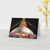 Stupa Boudhanath, Kathmandu bei Nacht - Nepal Card Karte (Gelbe Blume)