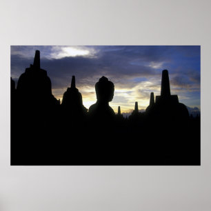 Stupas und Buddha Statue bei Sunset, Borobudur Poster