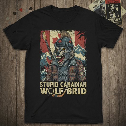 Stupid Canadian Wolf Bird funny hockey humor shirt