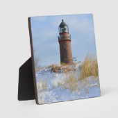 Sturdy Lighthouse an einer Felsküste im Winter Fotoplatte (Vorderseite)