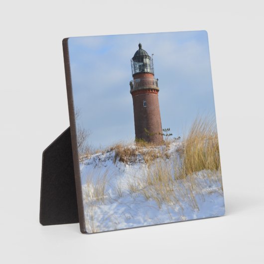 Sturdy Lighthouse an einer Felsküste im Winter Fotoplatte (Vorderseite)