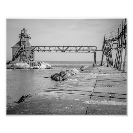Sturgeon Bay Lighthouse Pier Black and White Fotodruck (Vorne)