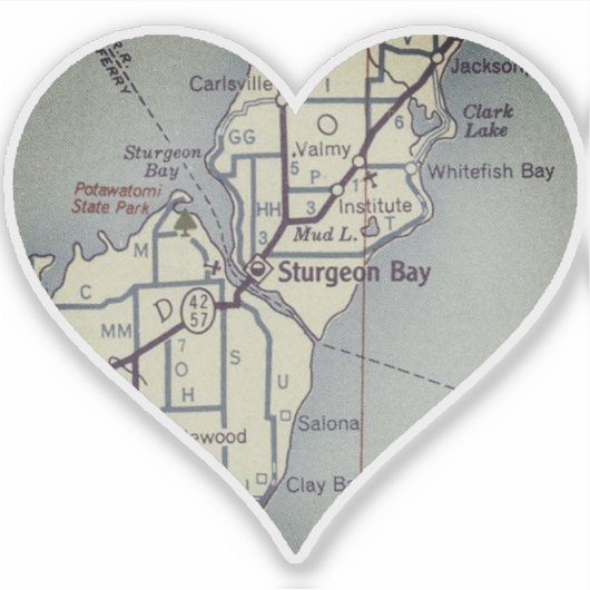 Sturgeon Bay Vintag Map Aufkleber (Vorderseite)