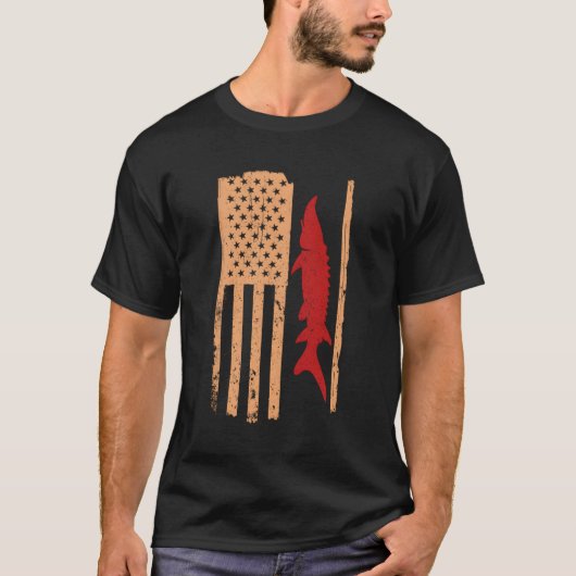 Sturgeon Fish Retro Usa Flag T-Shirt (Vorderseite)