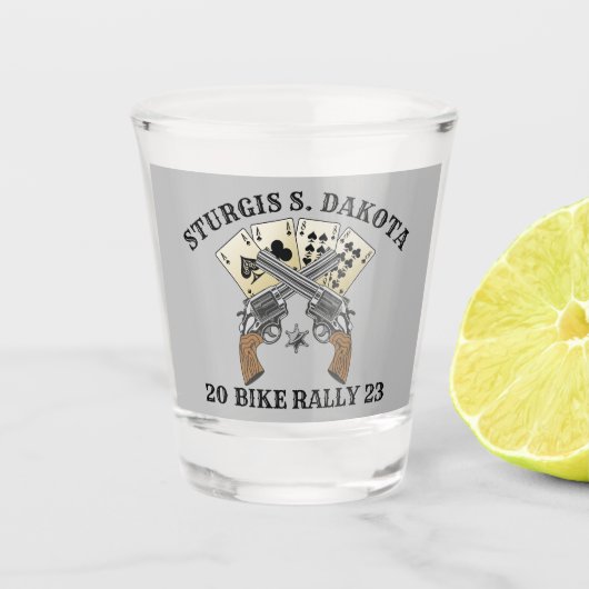 Sturgis Bike Kundgebung 2023 Crossed Guns Schnapsglas (Vorderseite)