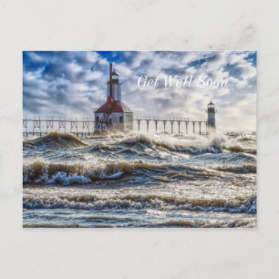 Sturm am Leuchtturm von St. Joseph - Gute Besserun Postkarte