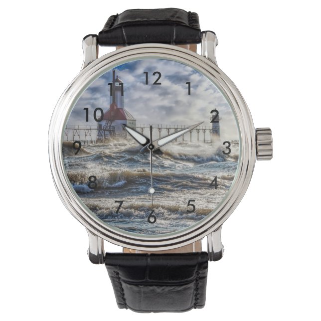 Sturm am St Joseph Lighthouse Armbanduhr (Vorderseite)