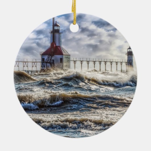 Sturm am St Joseph Lighthouse Keramik Ornament (Hinten)
