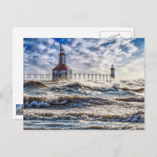 Sturm am St Joseph Lighthouse Postkarte (Vorne/Hinten)