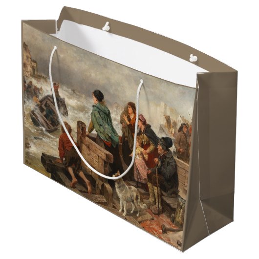 Sturm an der Küste (von Rudolf Jordan) Große Geschenktüte (Rückseite Schrägansicht)