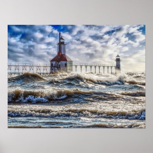 Sturm auf St Joseph Lighthouse Poster (Vorne)