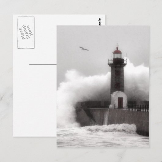 Sturm im Leuchtturm Postkarte (Vorne/Hinten)