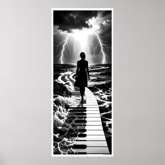 Sturm-Sonate auf dem monochromen Meer Poster (Vorne)