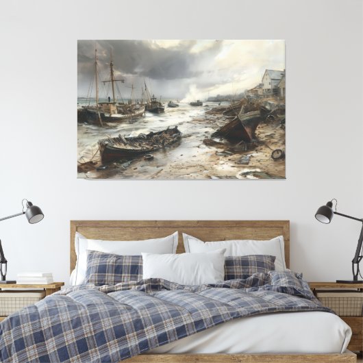 Sturm Weck: Geplagte Fischerboote Kunst Leinwanddruck (Insitu (Schlafzimmer))
