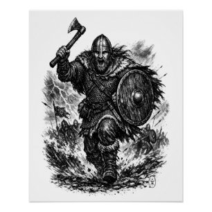 Sturmgeschmiedeter Wikingerkrieger in Tinte Poster