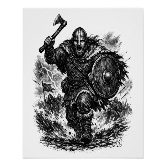 Sturmgeschmiedeter Wikingerkrieger in Tinte Poster (Vorderseite)