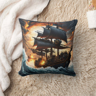 Stürmische Meere mit einem wilden Piratenschiff be Kissen