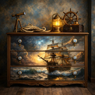 Stürmische Meere Tall Ship Découpage Seidenpapier