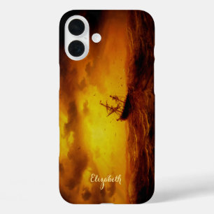 Stürmische Meeresnatur Vintage-Feinart monogrammie iPhone 16 Plus Hülle