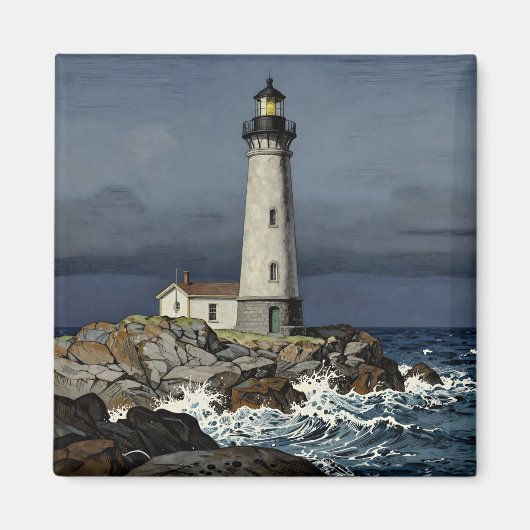 Stürmische Nacht - Küstenleuchtturm Magnet (Vorne)