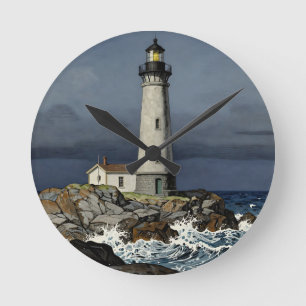 Stürmische Nacht - Küstenleuchtturm Runde Wanduhr