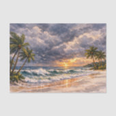 Stürmische Strand-Wasserfarben-Palmbaum Seidenpapier (Vorderseite)