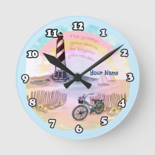 Stürmischer Leuchtturm Fahrrad Runde Wanduhr