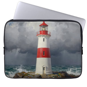 Stürmischer roter Leuchtturm an der Küste Laptopschutzhülle