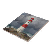 Stürmischer roter Leuchtturm Küste  Fliese (Seite)