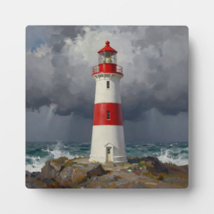 Stürmischer roter Leuchtturm Küste Fotoplatte