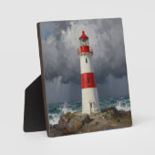 Stürmischer roter Leuchtturm Küste Fotoplatte (Vorderseite)
