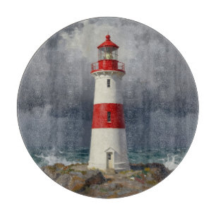 Stürmischer roter Leuchtturm Küste Schneidebrett