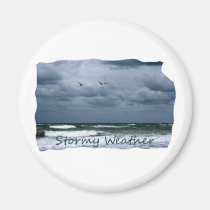 Stürmischer Strand mit Seemöwe-Bild-Text Magnet