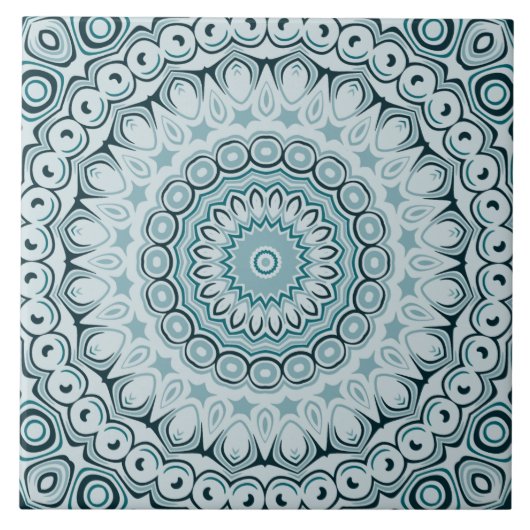 Stürmisches Blau und Grau Mandala-Muster Fliese (Vorderseite)