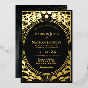 Stürmisches Gold Elegantes Tarotkarten-Hochzeit  Folieneinladung