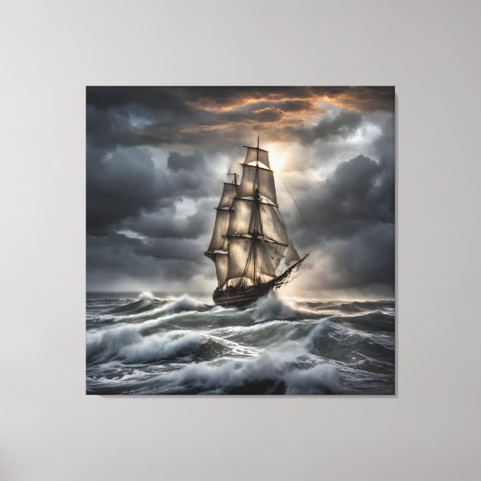 Sturmsee - Dramatisches Segelschiff im Ozean Leinwanddruck (Vorderseite)