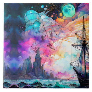 Sturmsee, futuristisches Schiff Abstrakt Mond Fliese