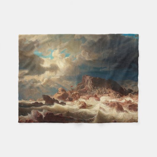 Sturmsee mit Schiffswrack (von Marcus Larson) Fleecedecke (Vorderseite (Horizontal))