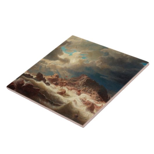 Sturmsee mit Schiffswrack (von Marcus Larson) Fliese (Seite)