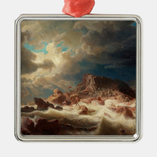 Sturmsee mit Schiffswrack (von Marcus Larson) Ornament Aus Metall