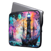 Sturmsee, Schiffslehre Leuchtturm Mond Abstrakt Laptopschutzhülle (Vorderseite Links)