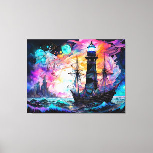 Sturmsee, Schiffslehre Leuchtturm Mond Abstrakt Leinwanddruck