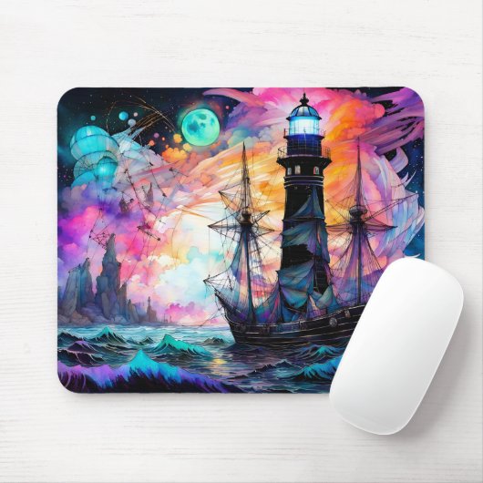Sturmsee, Schiffslehre Leuchtturm Mond Abstrakt Mousepad (Mit Mouse)