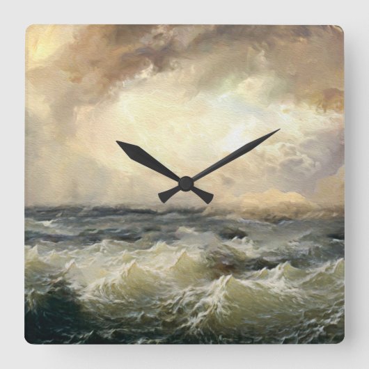 Sturmwellen im Ozean Quadratische Wanduhr (Vorderseite)
