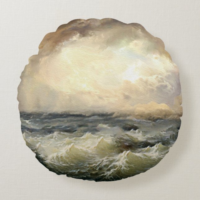 Sturmwellen im Ozean Rundes Kissen (Vorderseite)