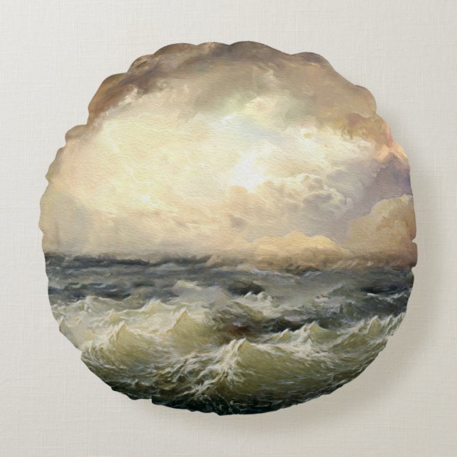Sturmwellen im Ozean Rundes Kissen (Vorderseite)