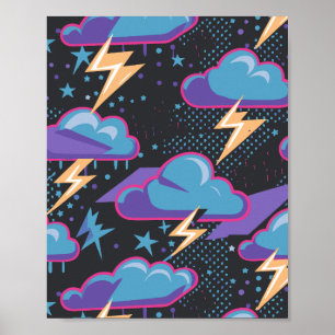 Sturmwolken, Blitze und Sternmuster Poster