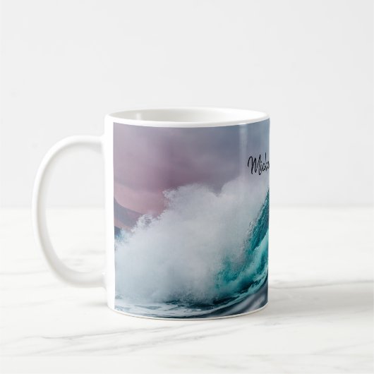 Sturmy Aquamarin Blue Ocean Wave Rough Water Surfi Kaffeetasse (Links)